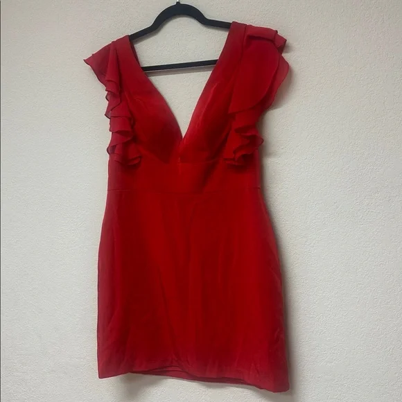 Mac Duggal NWT Ieena Elegant Red Ruffle Sleeve mini Dress size 10 - Picture 3 of 5